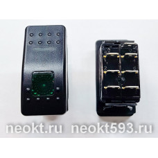 RK3-06 выключатель без фиксации на 3 положения с ЗЕЛЁНОЙ подсветкой (12V)