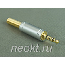 Стерео джек 3.5 - 4 контакта метал. (Тайвань) (JR1162C)